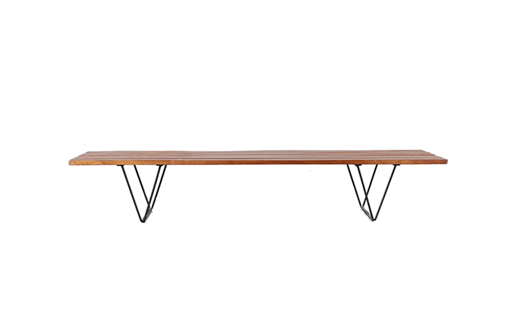 Vintage Robin Day mahogany steel bench